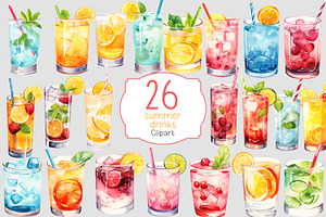 Watercolor summer drinks clipart