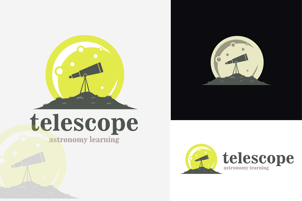 telescope logo on hill and supermoon, a Branding & Logo Template by Pyruos ID