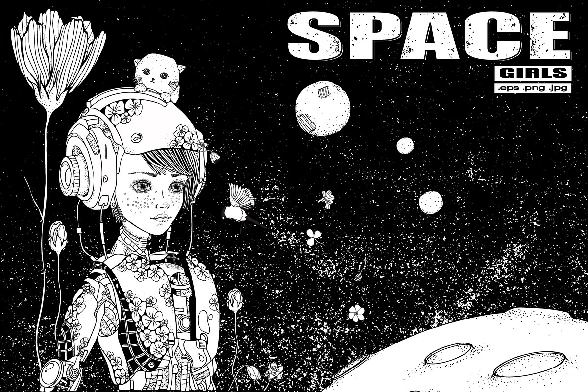 SPACE GIRLS Coloring Collection, a Person Illustration by ImHope (Photo 5 of 10)