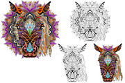 Decorative horses for coloring pages, an Object Graphic by Watercolor fantasy (Thumbnail 5 of 5)