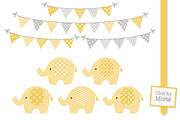 Yellow and Grey Elephant Clipart, an Illustration by Amanda Ilkov (Thumbnail 2 of 3)