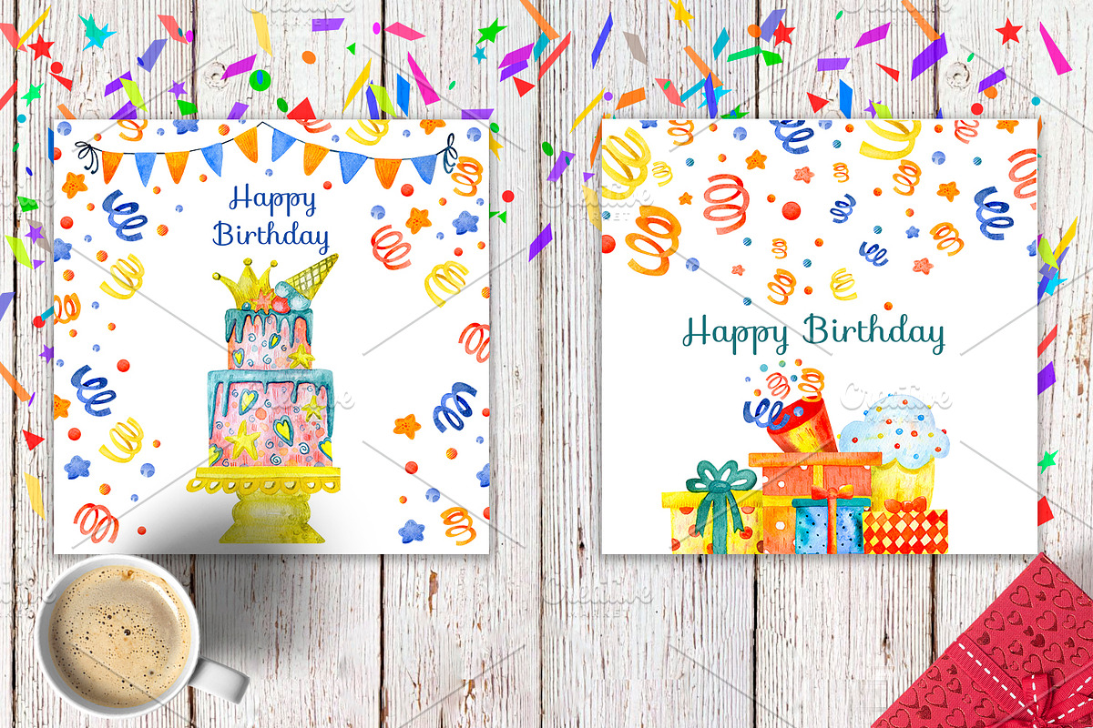 Happy birthday watercolor set, a Decorative Illustration by annasokol_ (Photo 5 of 10)