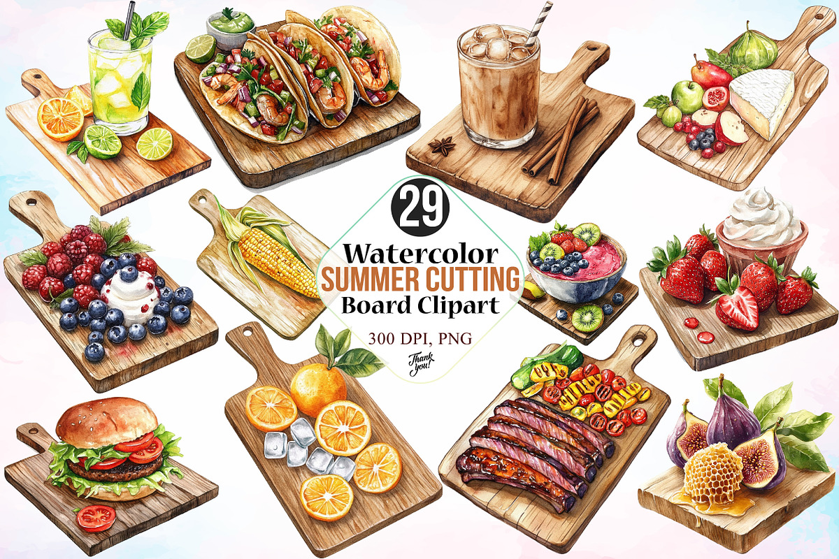 Watercolor Summer Cutting Board PNG, an Illustration by Canvas Craft (Photo 1 of 4)