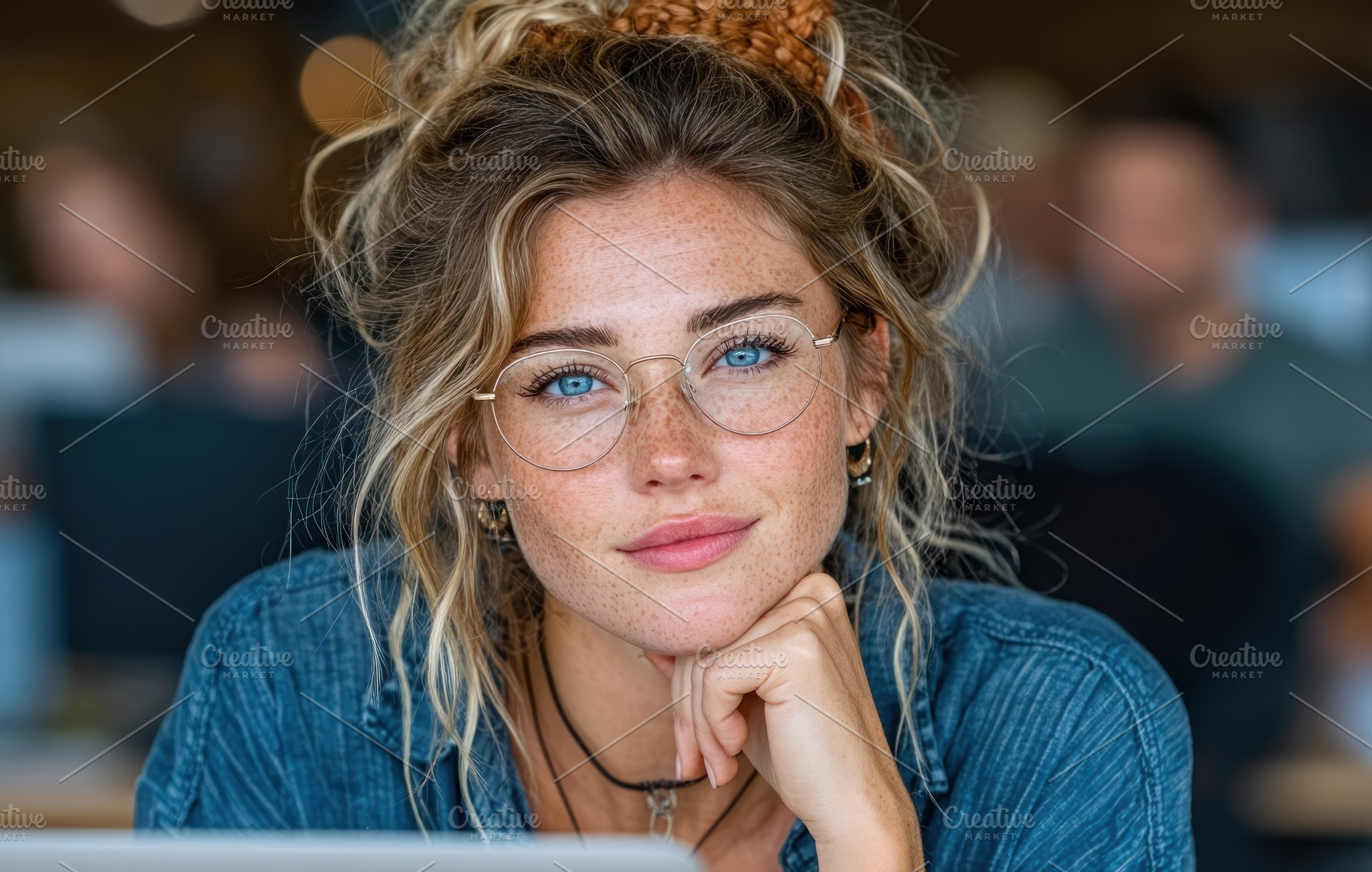 Confident young woman with glasses and freckles smiling thoughtf, a Person Photo by José Manuel Gelpi