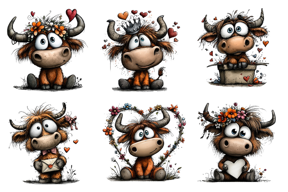 Valentine HAIGHLAND COW Clpart, an Illustration by Designworld (Photo 2 of 5)