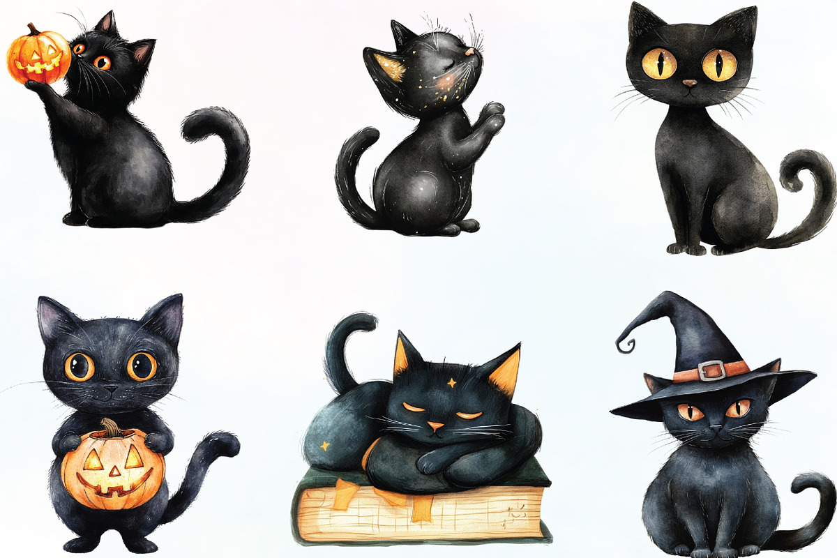 Halloween Whimsical Black Cat PNG, an Illustration by CraftArtStudio (Photo 2 of 6)