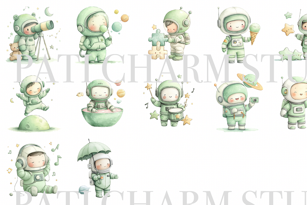 50 Kawaii Astronaut Clipart, a Decorative Illustration by Pati Charm Studio (Photo 3 of 9)