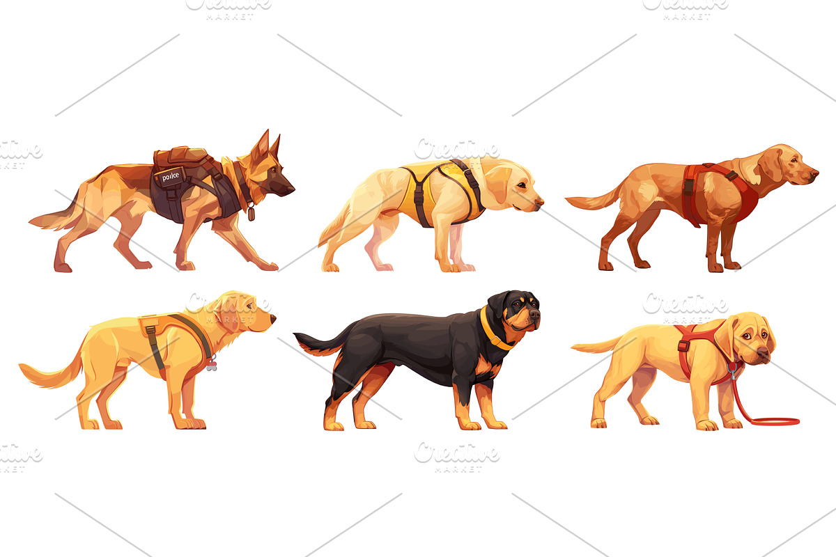 service dog cartoon set. Trained, an Animal Illustration by Stock-Smart-Start
