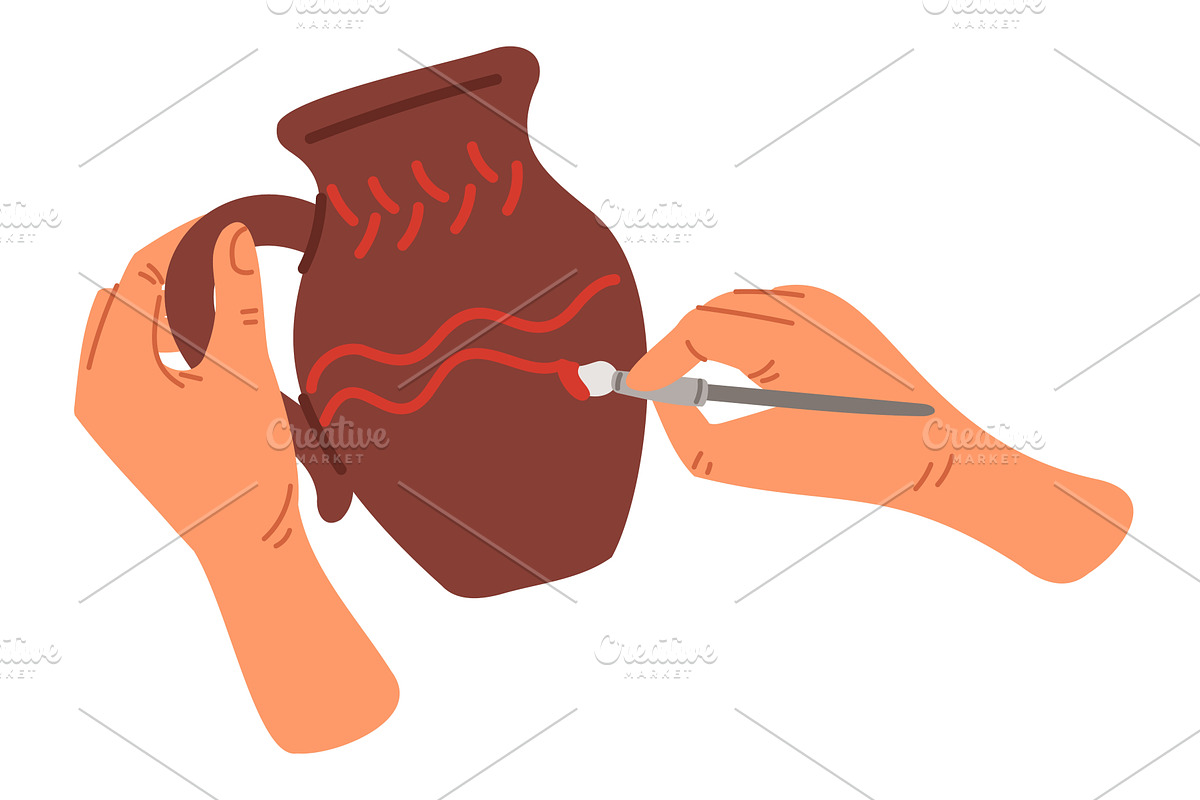 Hand with paintbrush decorates brown, a Person Illustration by Vectorbuum