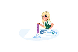 Young architect girl designing a, an Education Illustration by pikepicture