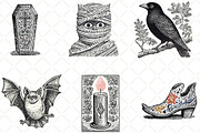 Watercolor Doodle Halloween Clipart, an Illustration by Black Bird Studio (Thumbnail 2 of 6)