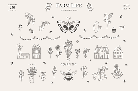 Farm Life Nostalgic line doodle icon, a Decorative Illustration by Summer Nightingale Art