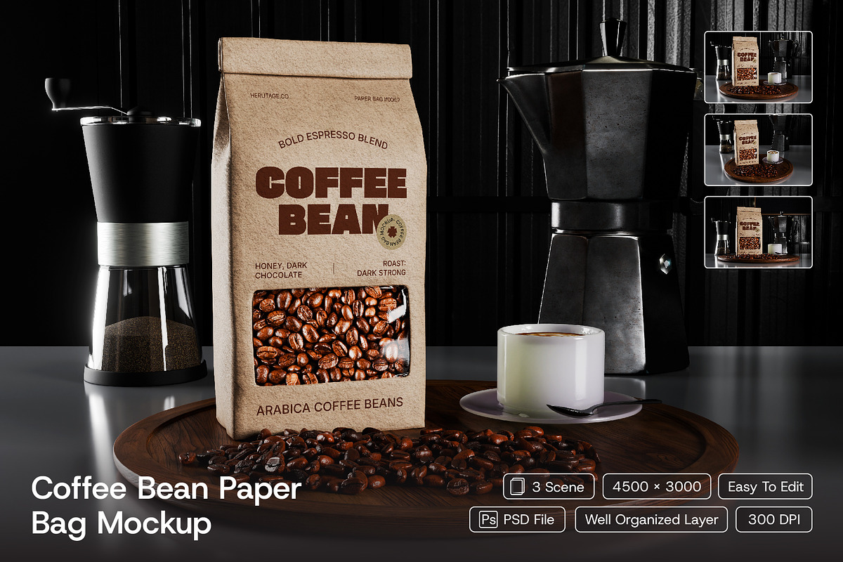 Coffee Bean Paper Bag Mockup, an Advertising Mockup by herutage (Photo 1 of 4)