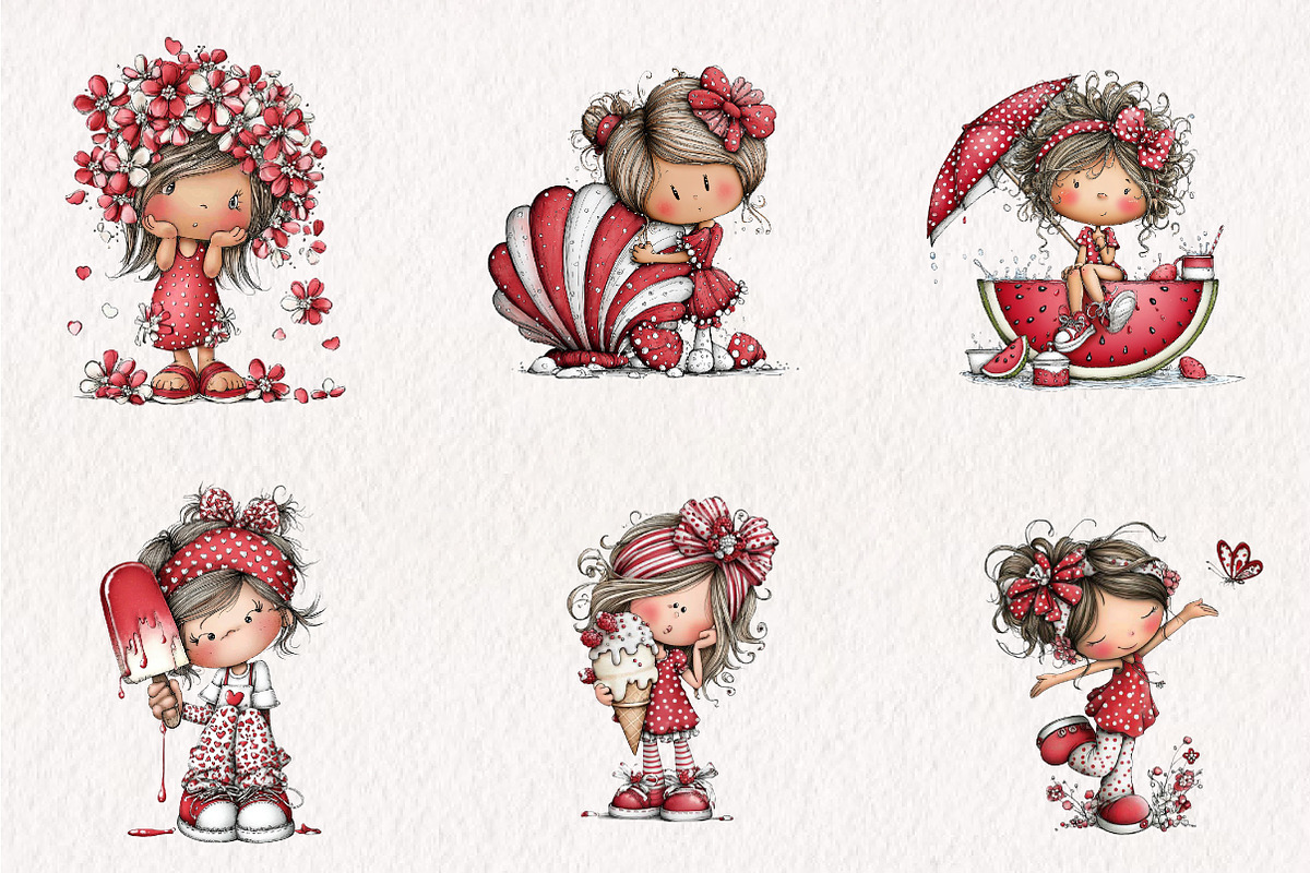 Whimsical Summer Girls Clipart, an Illustration by CreationArt (Photo 6 of 7)