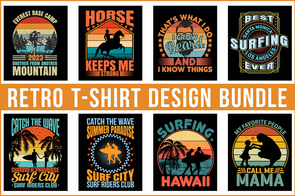 Retro T-shirt Design Bundle, an Illustration by Craft Nest (Photo 1 of 5)