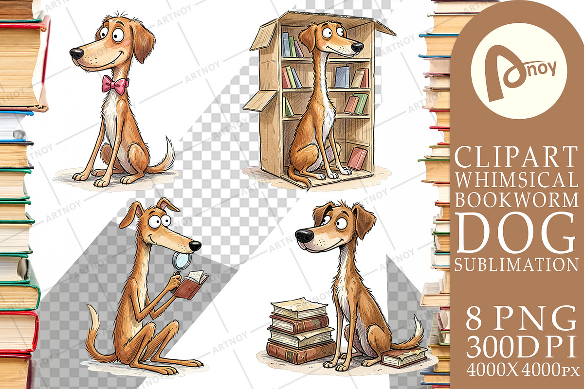 Bookworm Dog Sublimation PNG, an Animal Illustration by Artnoy (Photo 17 of 18)
