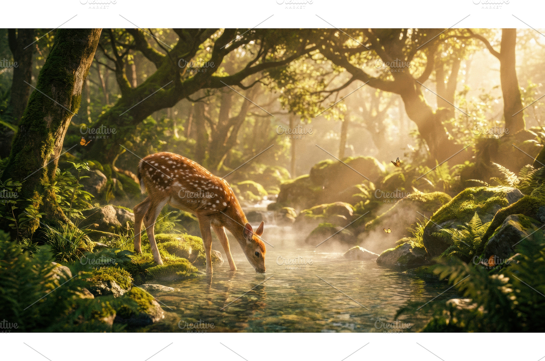 Spotted fawn drinks from a clear, an Animal Photo by Igor Tichonow
