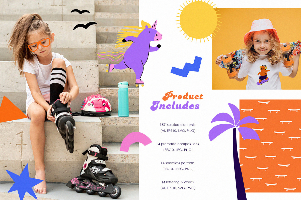 Cool Kid: 90s Graphic & Pattern Set, an Animal Illustration by AlekseliArt (Photo 2 of 13)