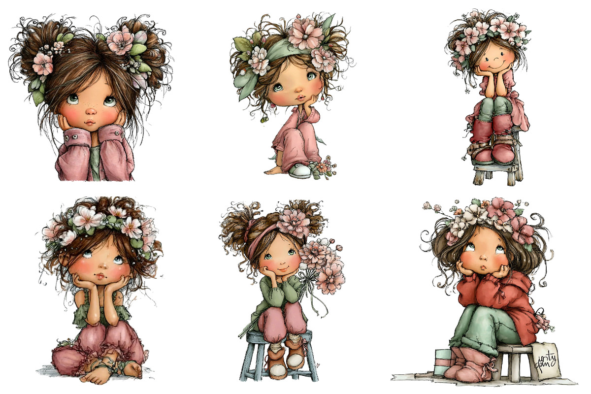 Cute Girl Sitting on Stool Clipart, an Illustration by CreationArt (Photo 2 of 5)