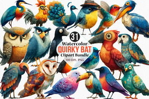 Watercolor Quirky Bat Clipart Bundle, an Illustration by Canvas Craft