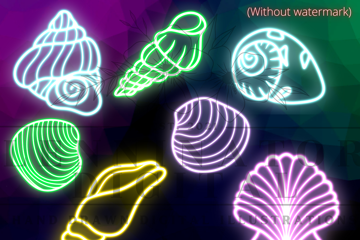 Neon Ocean Doodle Clipart PNG, a Decorative Illustration by Lenninator Digital (Photo 2 of 7)