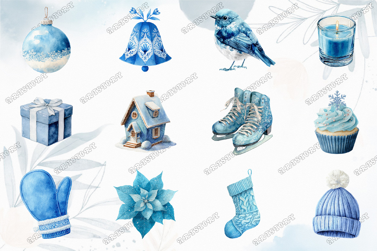 Powder Blue Winter Watercolor Clipar, an Illustration by designcity5 (Photo 3 of 5)