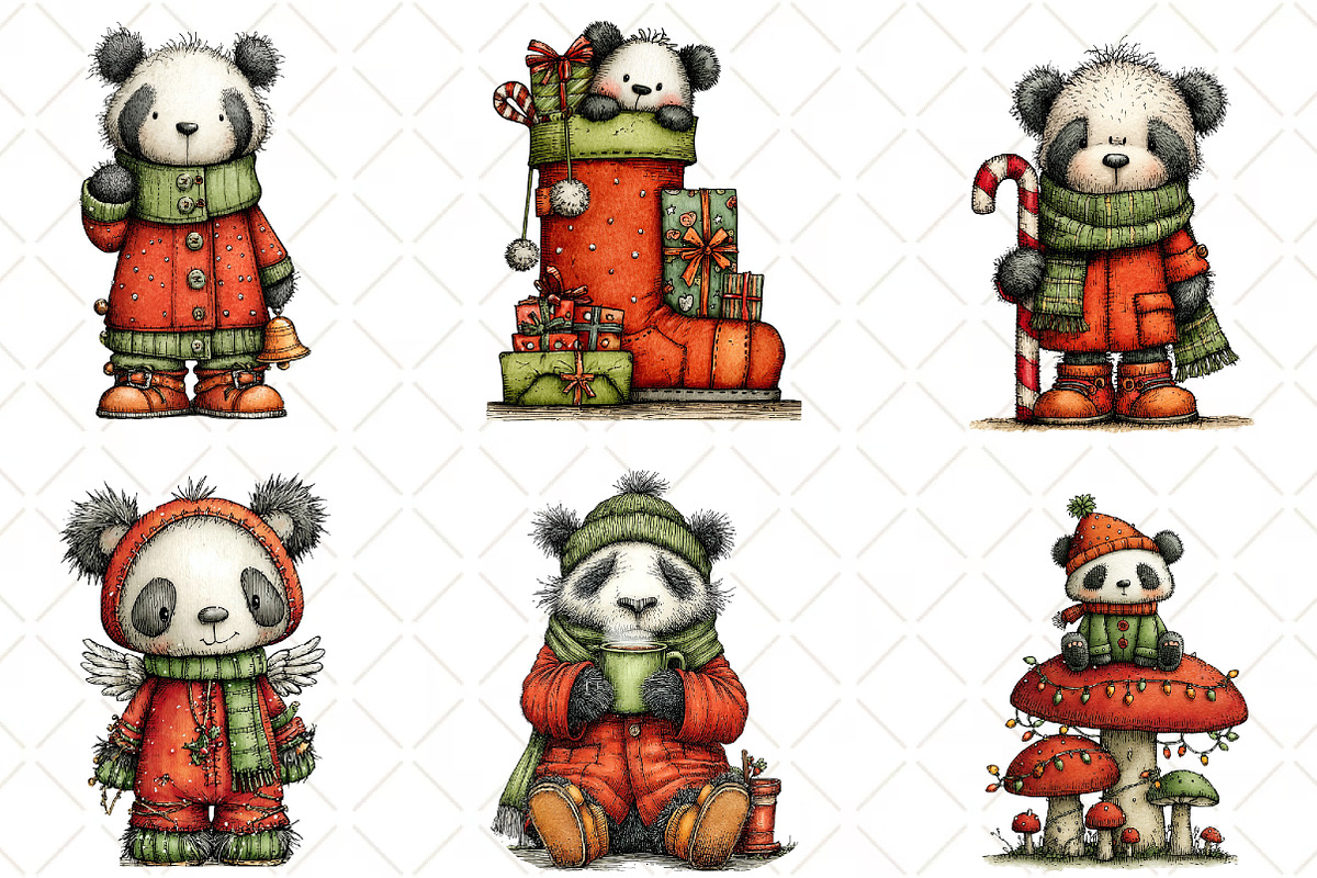 Whimsical Christmas Panda Clipart, an Animal Illustration by Black Bird Studio (Photo 3 of 3)