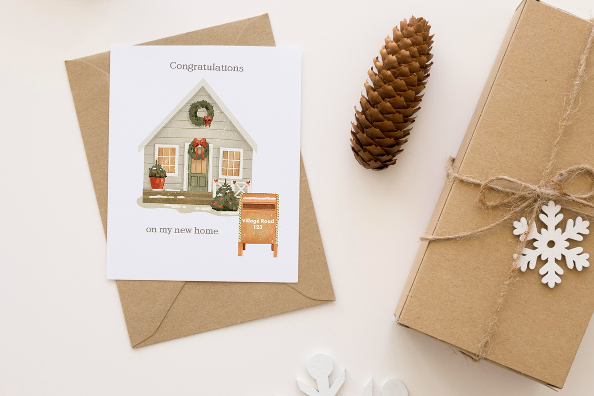 Watercolor winter Christmas house, a Seasonal Illustration by ArtGiftsStudio (Photo 2 of 4)