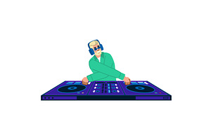 Smiling dj playing music at, a Technology Illustration by pikepicture