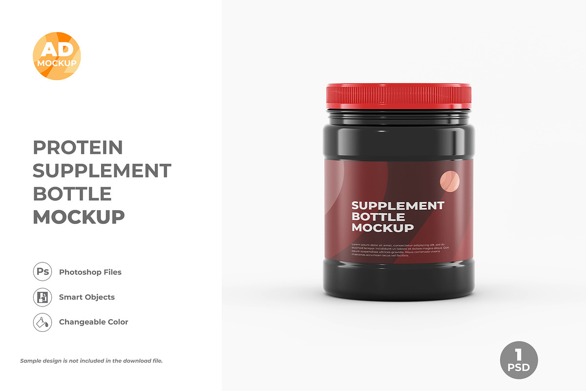 Supplement Jar Bottle Mockup (1PSD), a Packaging Mockup by Adstart (Photo 1 of 5)