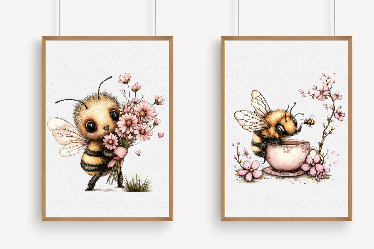 Whimsical Spring Bee Clipart PNG, an Illustration by Libby Wishes (Photo 3 of 5)