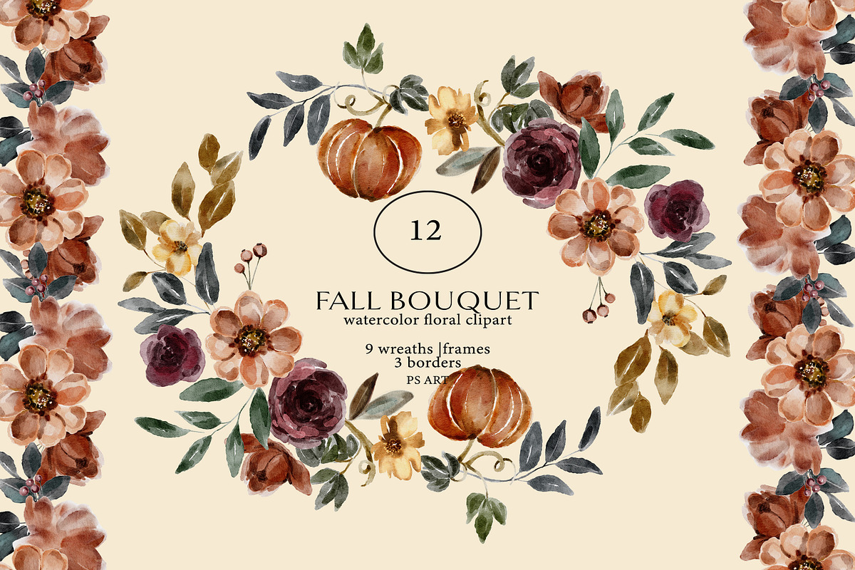 Watercolor Fall Flowers Clipart Set, a Person Illustration by Pink Studio Art (Photo 12 of 19)