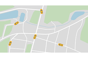 City map with yellow taxi cars, a Transportation Illustration by SkyVectors