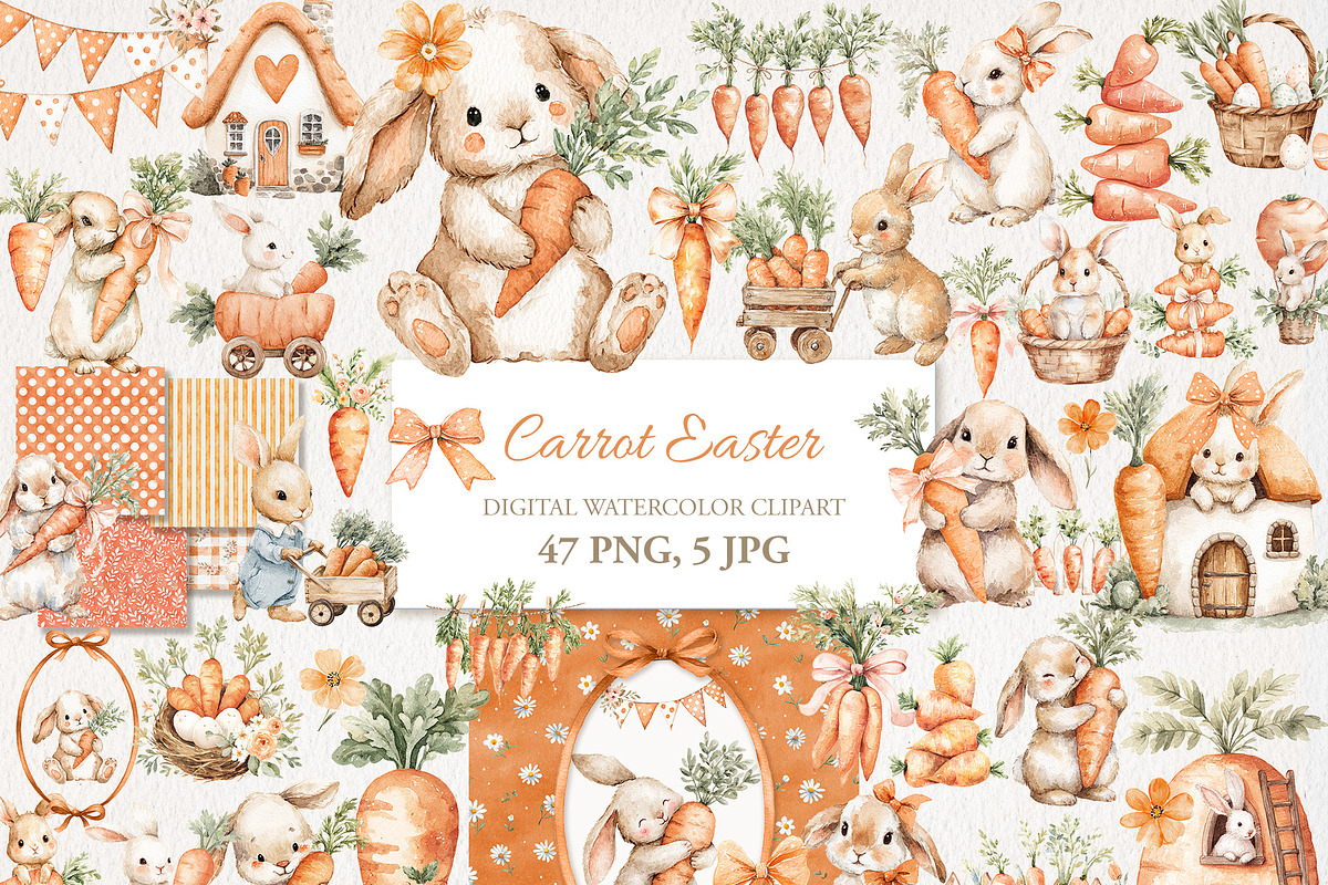 Carrot Easter Clipart 47 PNG, 5 JPG, a Seasonal Illustration by EleSArtDesign (Photo 1 of 5)