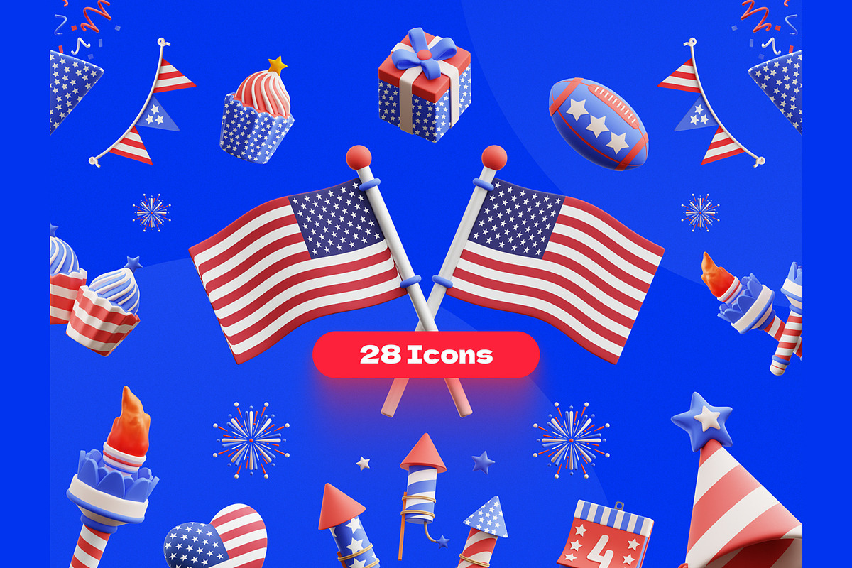 Independence Day 3D Icons, an Object 3D Model by Rakata Studio (Photo 6 of 7)