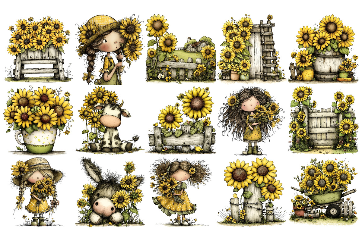Sunflower Farm PNG Clipart Bundle, a Seasonal Illustration by Nicolle's Colorful Art (Photo 4 of 5)