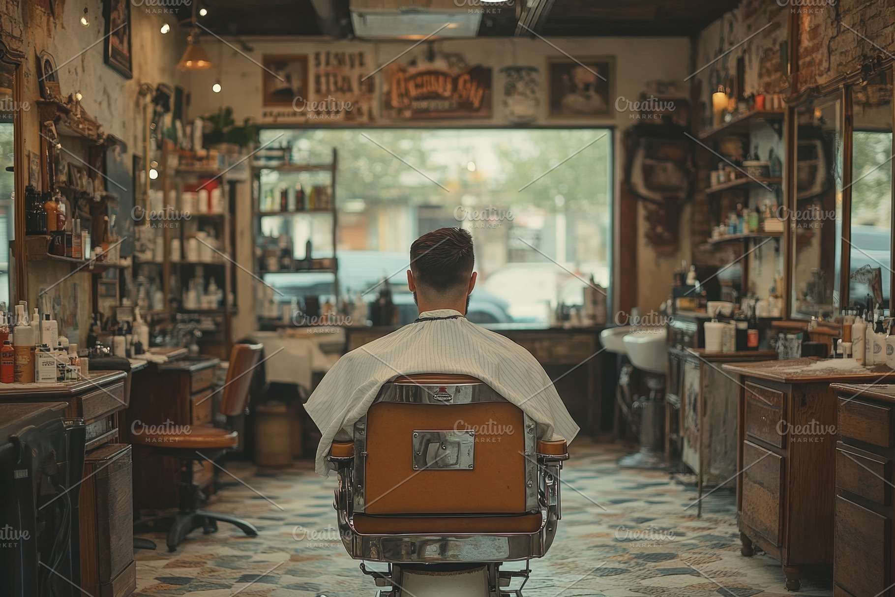 Classic barber shop interior with a, a Photo by Tanuart