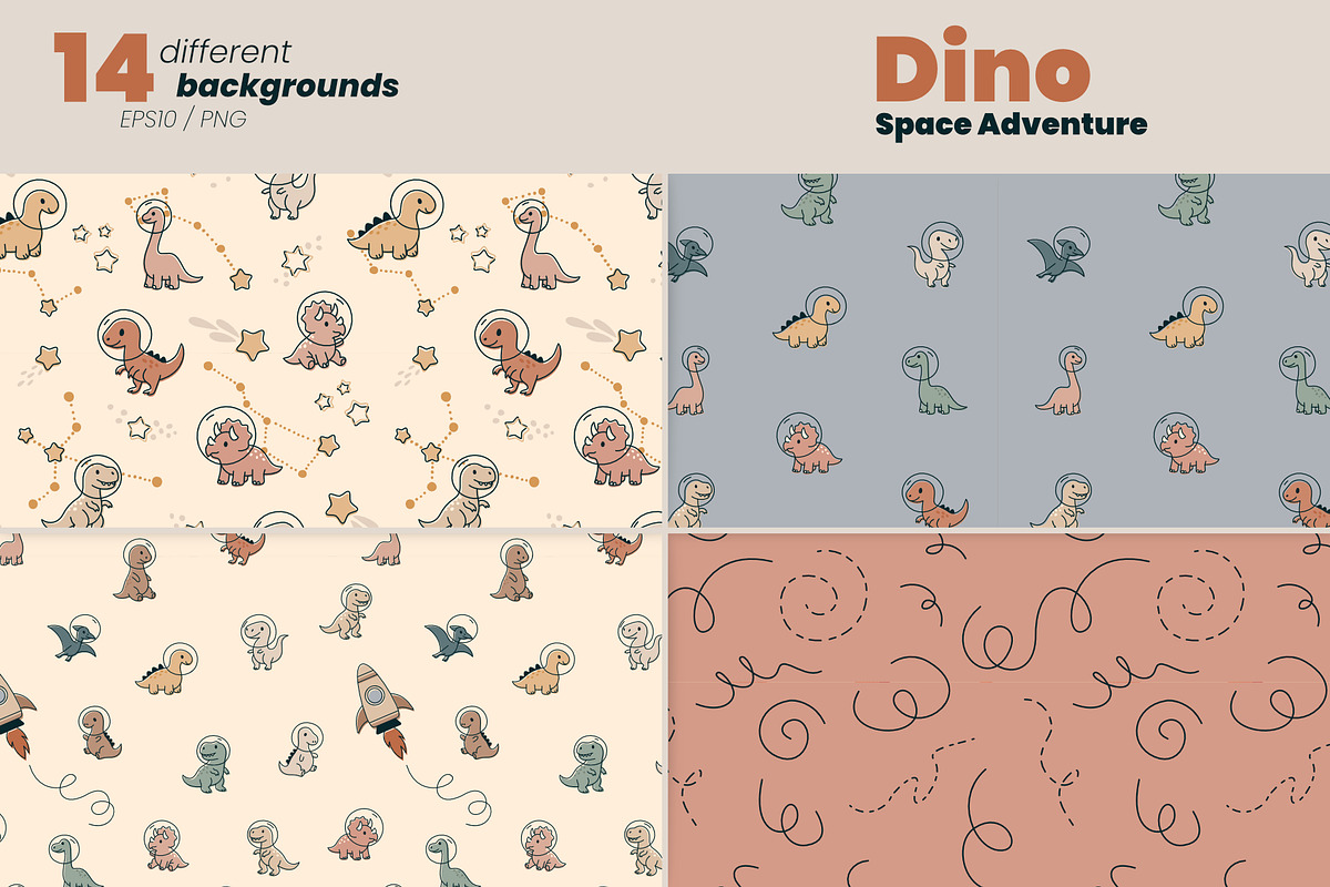 Dino Space Adventure – Vector Set, an Illustration by moja doodle (Photo 6 of 11)