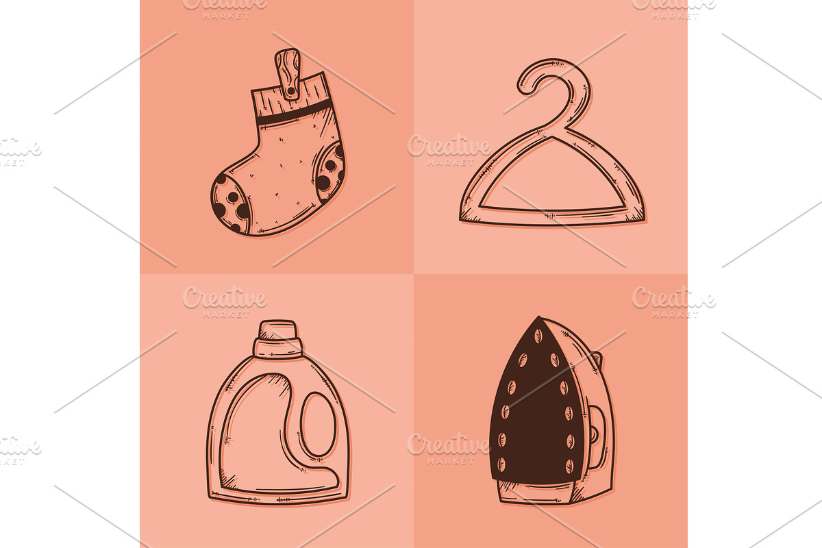 laundry service four icons, an Object Illustration by studiogstock
