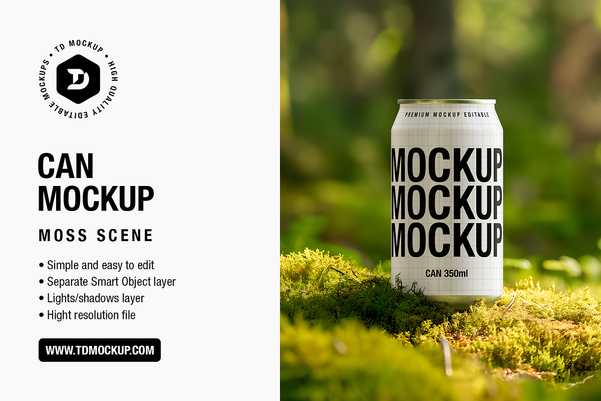 Can Mockup - Moss Scene, a Packaging Mockup by TD Mockup (Photo 1 of 2)