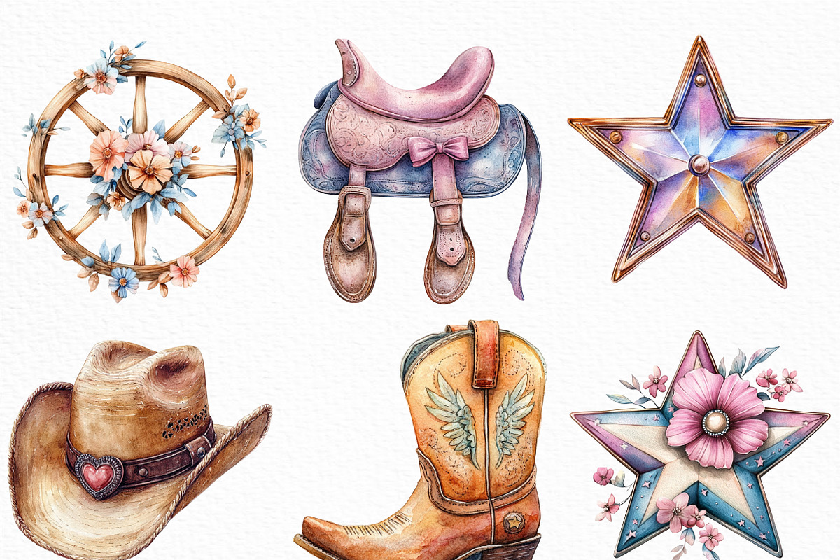 Watercolor Cute Cowgirl Clipart, an Illustration by Craft Nest (Photo 4 of 6)