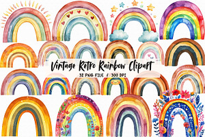 Vintage Retro Rainbow Clipart, an Illustration by Libby Wishes