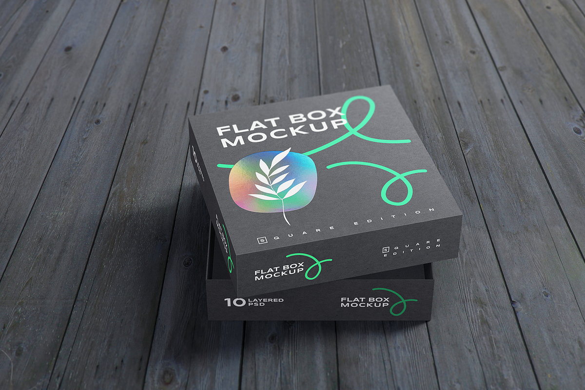 Flat Square Box MockUp, a Cups & Container Mockup by coloformia (Photo 5 of 12)