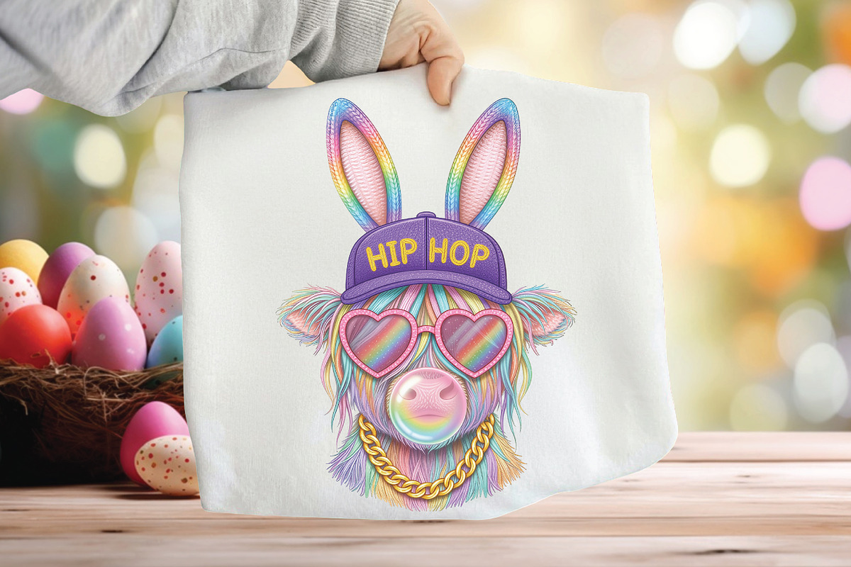 Easter Hip Hop Highland Cow PNG, an Illustration by CraftArtStudio (Photo 1 of 4)