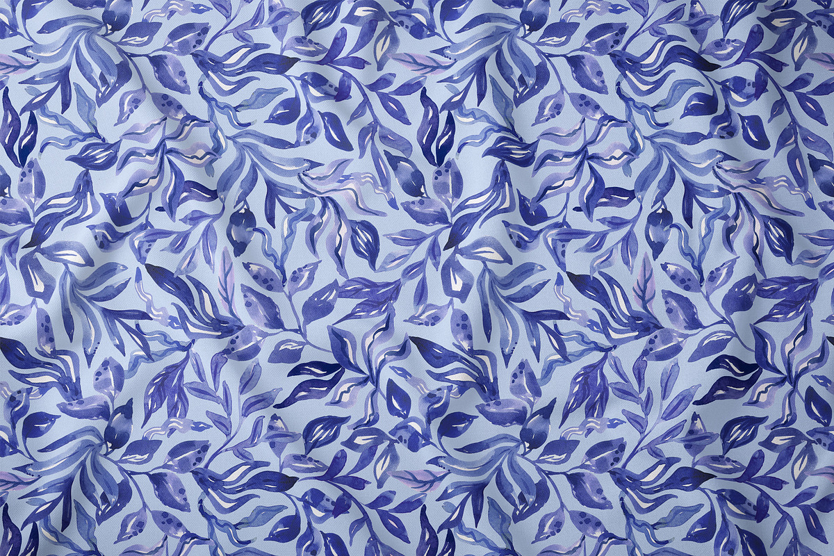 Blue Watercolor Foliage Repeat Print, a Pattern Graphic by SirenaArt (Photo 5 of 17)