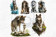 Watercolor Mystic Wolves Clipart Set, an Animal Illustration by ThatsDesignArt (Thumbnail 10 of 15)