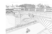 Paris Bridge River Seine Drawing, a Person Illustration by PageLightStudios (Thumbnail 2 of 2)