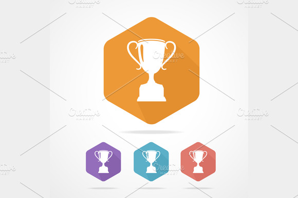Prize Trophy Cup Icon Set Flat.