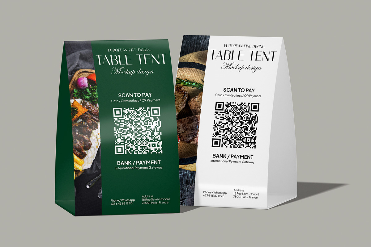 QR Code Table Tent Mockup, a Packaging Mockup by Permadi Creative