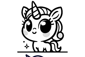 Line Art Unicorn Clipart Set